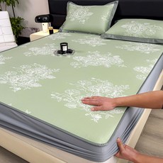 南鳶 冰絲涼蓆 床笠式涼席, 南鳶-蘋果綠牀笠,0.9m涼蓆+枕套1只