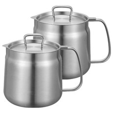 Tiger Pavilion 스테인리스 스틸 키친 오일 스토리지 포트 1.5L 뚜껑 포함, 2개, 14cm