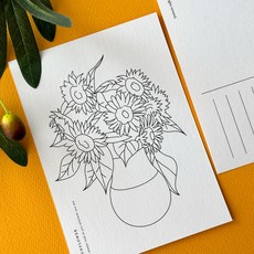 해바라기 명화 쉬운 색칠 엽서 도안 편지쓰기, 1개