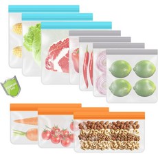 누수 방지 재사용 가능한 냉동고 10팩 BPA 무료 식품 보관 가방 샐러드 과일 채소 트래발 가정용 식기세척기 안전 - 3갤런 3개 스낵 4개 샌드위치 백
