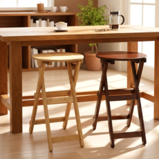 알앤플러스 접이식 아일랜드 식탁의자 주방 원목 스툴 바체어 홈바의자, 브라운