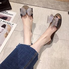 투니스 여성 큐빅 리본 플랫 젤리 샌들 1.5cm