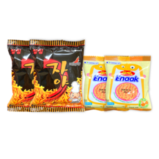 자야30g + 에낙 오리지널16g / 세트 추억의 옛날 과자 라면땅 문방구 라면 간식, 2세트, 46g