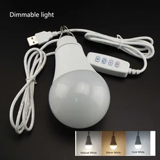 5V 3W 10W USB 전원 디밍 LED 볼 조명 책 독서 야간 램프 벽걸이 후크 캠핑용 흰색 따뜻한 스위치, 07 10W dimmable