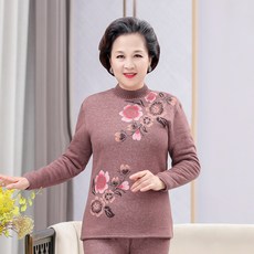 중장년 여성 빅사이즈 내복 세트 이중 보온 컬러 홈웨어 보온 세트