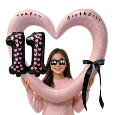 블루디 생일 파티용품 하트 풍선 프레임 숫자 장식, 1개, 11 핑크하트풍선