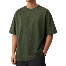 COOFANDY 남성용 면 티셔츠 오버사이즈 유니 반소매 캐주얼 루즈 핏 티 빈티지 스트리트웨어 워싱 탑 라이트 그레이. L 268609, 아미 그린