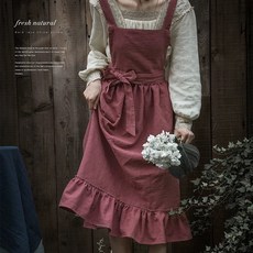 프렌치 레트로 전원풍의 예술적 감성이 있는 가정용 주방 요리용 방오 앞치마 북유럽 스타일의 단색 앞치마, 버건디