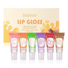 Julystar 維E保溼水果味透明脣油 6支裝 滋潤補水 護脣 脣蜜套裝, 1個, 銷售，購買等同默認公司免責申明）