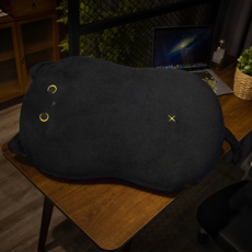 可愛貓肚皮枕 慢回彈記憶棉 柔軟毛絨靠墊 午睡枕, 黑色猫咪, 單枕套無枕芯35*55釐米