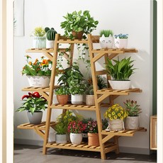 베란다화분정리대 이동식 대나무 화분선반대, 9단, A형 휠 달린