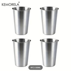 KEMORELA 4PCS 스테인레스 스틸 컵 300/400/500ML 스테인레스 스틸 텀블러 파인트 캠핑 컵 마시는 안경 쌓을 수있는 금속, 301-500ml, 1개, 4PCS-500ML