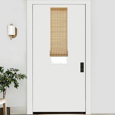 LazBlinds No Tools 노 드릴 대나무 롤러 쉐이드 무선 대나무 블라인드 창문 프렌치 도어 현관 또는 파티오 프라이버시 스크린용 조명 필터링 롤업 블라인드