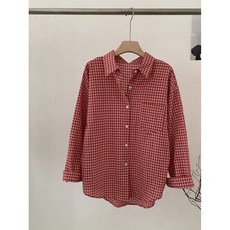 더블공주 여성 오버핏 잔체크 긴팔 남방 셔츠