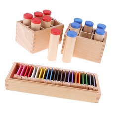 STK 2 세트 어린이 유치원 유치원 교육 교육 보조 색상 상자 사운드 실린더 상자 세트 나무 장난감, 1개