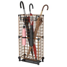 TOS 우산 홀더 입구 스탠드 프리스탠딩 탈착식 드립 트레이 블랙이 있는 메탈 스퀘어 랙 정리함, Brown