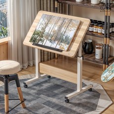 JS리빙 미술 이젤 거치대 테이블 높이조절 스탠딩 테이블 원목 이동식 사이드 테이블 각도조절 다용도 정리대 선반 거실 쇼파 보조 책상 @JSLIVING_DAYONGDO099880B