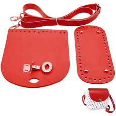 CALFOVERA 3PCS DIY PU 가죽 가방 하단 뜨개질 키트 타원형 핸드백 베이스 셰이퍼 패드 지갑 상단 플랩 커버 조절 가능한 어깨끈 크로셰 크로스바디 제작 교체용 빨간색