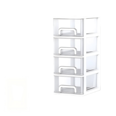 中號四層白色桌面收納盒，透明抽屜式書桌收納櫃，桌面整理好幫手, 中號4層-白架+白透明抽屜, 4層