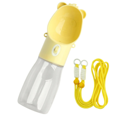 찬란한펫 휴대용 강아지 물병 물통 간식통 산책 크로스끈 포함, 파스텔 옐로우 380ml, 1개