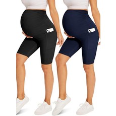 Fotociti 뱃속에 주머니가 있는 임산부 반바지 20.3cm8인치 바이커 요가 액티브 운동 블랙+블랙. 186152
