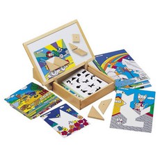 磁性七巧板 -孩之友木製玩具-台灣製造 教育玩具 玩中學 提升專注力 觀察力 手眼協調 題目卡 益智, 1個, Multicolor