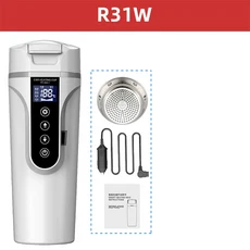 티에이치 Aco 450ml R31 휴대용 자동차 온열 컵-12V/24V 전기 주전자 터치 스크린 온도 조절 가능한 용 열, 03 R31W-White