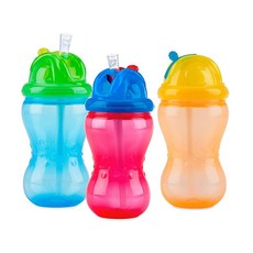Nuby 3팩 보이 메가 플립 잇 컵 소프트 플렉스 빨대 포함 355ml(12온스), 정렬 색상