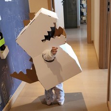 1+1 유아 아동 공룡 코스튬 DYI 카톤 종이갑옷 변신 놀이 분장 의상, 흰색 작은 공룡 - 간단한 포장(2개), 1개