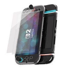 닌텐도 스위치2 케이스 투명 PC 커버 강화유리 2매 스틱커버 세트, 1개