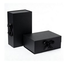 CSTHEN 리본이 달린 블랙 선물 상자 25.9 x 22.9 9.5cm(10.2 9 3.75인치) 포장용 접이식 자석 신부 들러리 신랑 프로포즈 웨딩 졸업 보관 상자 2팩, 2