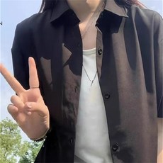 VEZRI 남성 커플 여름 반팔 셔츠 아우터 오버핏 레이어링