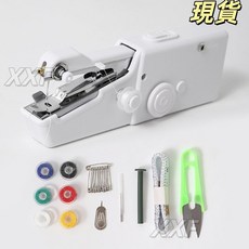 臺灣爆品 手持電動縫紉機 多功能家用便攜迷你小型簡易diy包邊手動裁縫機器, 白色縫紉機套裝款（豪華升級包）