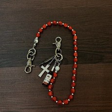 紅骷髏十字架龐克風腰鏈，街頭嘻哈牛仔褲褲鏈，多巴胺潮流個性配飾, 紅骷髏十字架紅酒瓶褲鏈, 1個