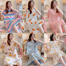 면 잠옷 반팔 롱 임산부 여름 홈웨어 파자마 원피스