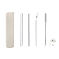 玻璃吸管五件組 附贈8mm吸管套 環保玻璃吸管組 直吸管 彎吸管 清潔刷, 1套, 5個裝