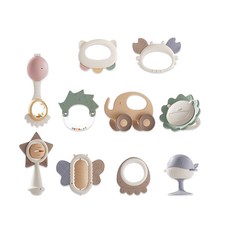 雪倫小舖 手搖鈴固齒器10入組，新生兒安撫玩具，彌月禮盒首選，聲響安撫，安全無毒材質, 10入搖鈴玩具禮盒-F, 1個