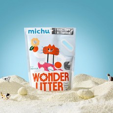Michu Wonder Cat 모래 카사바 식물 기반 고양이 자동 배변 상자 친화적 변기에 버릴 수 있고 빠른 뭉침 먼지 냄새 방지 2.5kg(5.5파운드)/2.5kg(, 2 Pack, 레몬 티