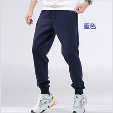 棉質運動褲 口袋拉鍊長褲 休閒長褲 素色鬆緊腰男褲