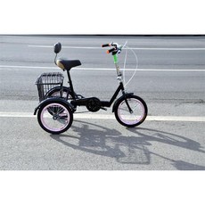 성인용세발자전거 어른 세바퀴 3륜 보관함 입문용 짐칸 짐받이 동승 어르신 블랙 수레, A. 성인용세발자전거 16인치 블랙+그린핸들, 1개