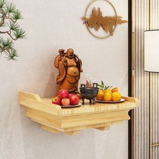 家用實木壁掛式佛龕立櫃供臺，神明桌/祖先桌/觀音底座神龕, 清漆色小號     35*30, 1個