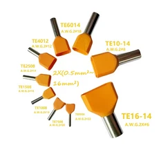 쿠쿠스토어 100 개/몫 구리 절연 페룰 러그 트윈 케이블 유형 2x(0.5mm²~1mm²) 전기 코드 터미널 압착 TE, 09 TE1-14 AWG 2x2, 09 Orange