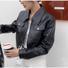 여성용 쇼트 PU 재킷 봄 가을 기본핏 인조 레더 라이더 재킷 Women's Jacket 1P016