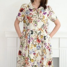 비꼴리끄 린넨 라운드 카라 하프 슬리브 원피스 B252WO3300 656474