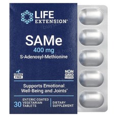 라이프 익스텐션 SAMe S-아데노실-메티오닌 400mg 장용 코팅 식물성 정제 60정, 1개