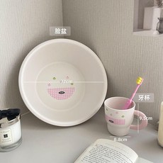 學生宿舍浴室套件 桶+盆+籃+牙杯+皁盒, 1個, 【粉色兩件套】臉盆+牙杯
