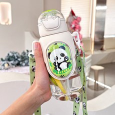 可愛卡通造型兒童吸管水壺 帶掛繩便攜防漏隨行杯, KKL-007白色,650ml, 1個