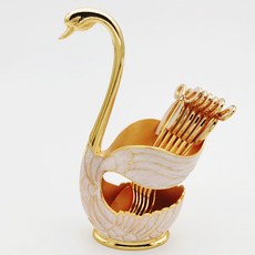 天鵝造型餐具組, 金白中號配六勺, 1個