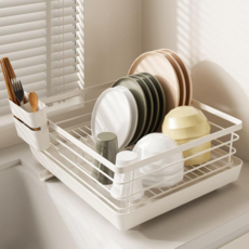 자동 물빠짐 허니앤코 대용량 식기건조대, 1개, 화이트, 1단