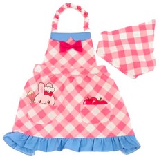 Usamomochan 萌兔桃桃 兒童圍裙附頭巾 小小廚師造型, 格紋, 1入, 110cm